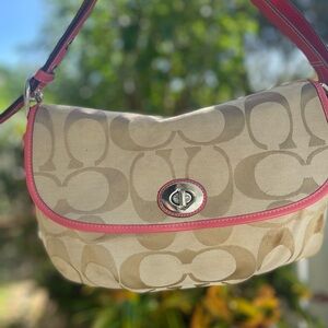 Coach Signature Beige and Pink Shoulder Bag